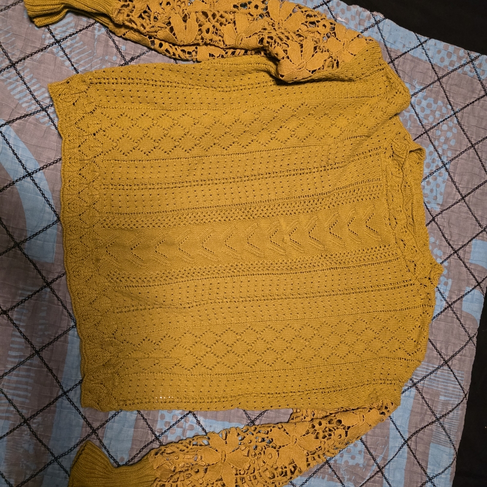 Mustard Yellow Lace Knit Sweater
